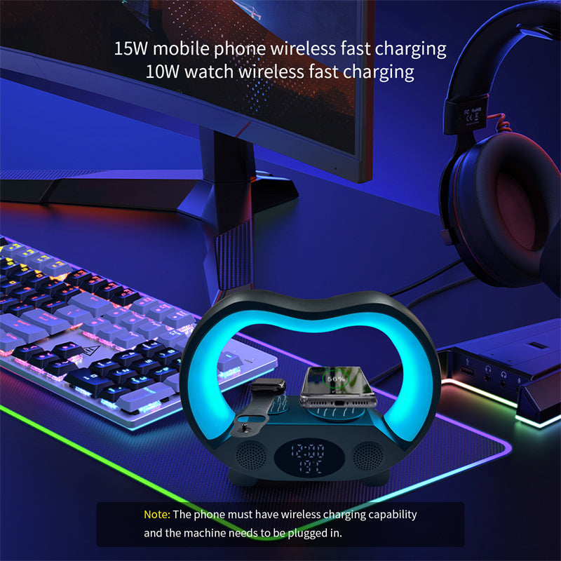 Smart LED Table Lamp:6-in-1 Bluetooth Speaker, Wireless Charger & Remote-Control Night Light