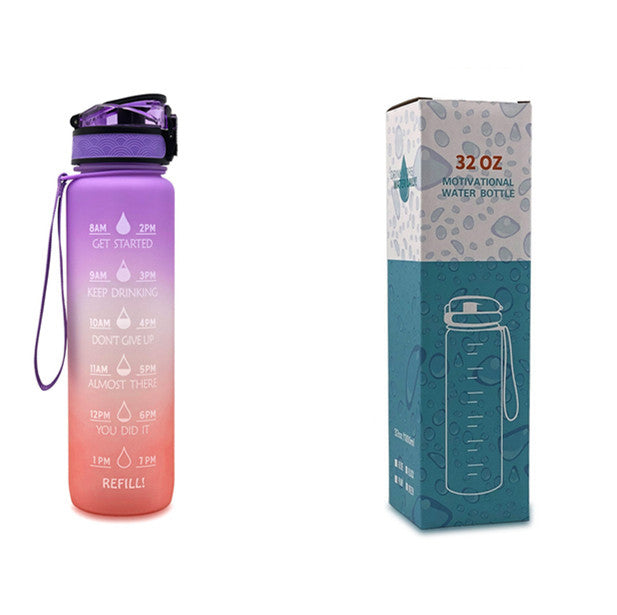 1L Tritan Water Bottle with Time Marker and Bounce Cover: Leakproof Sports Fitness Companion