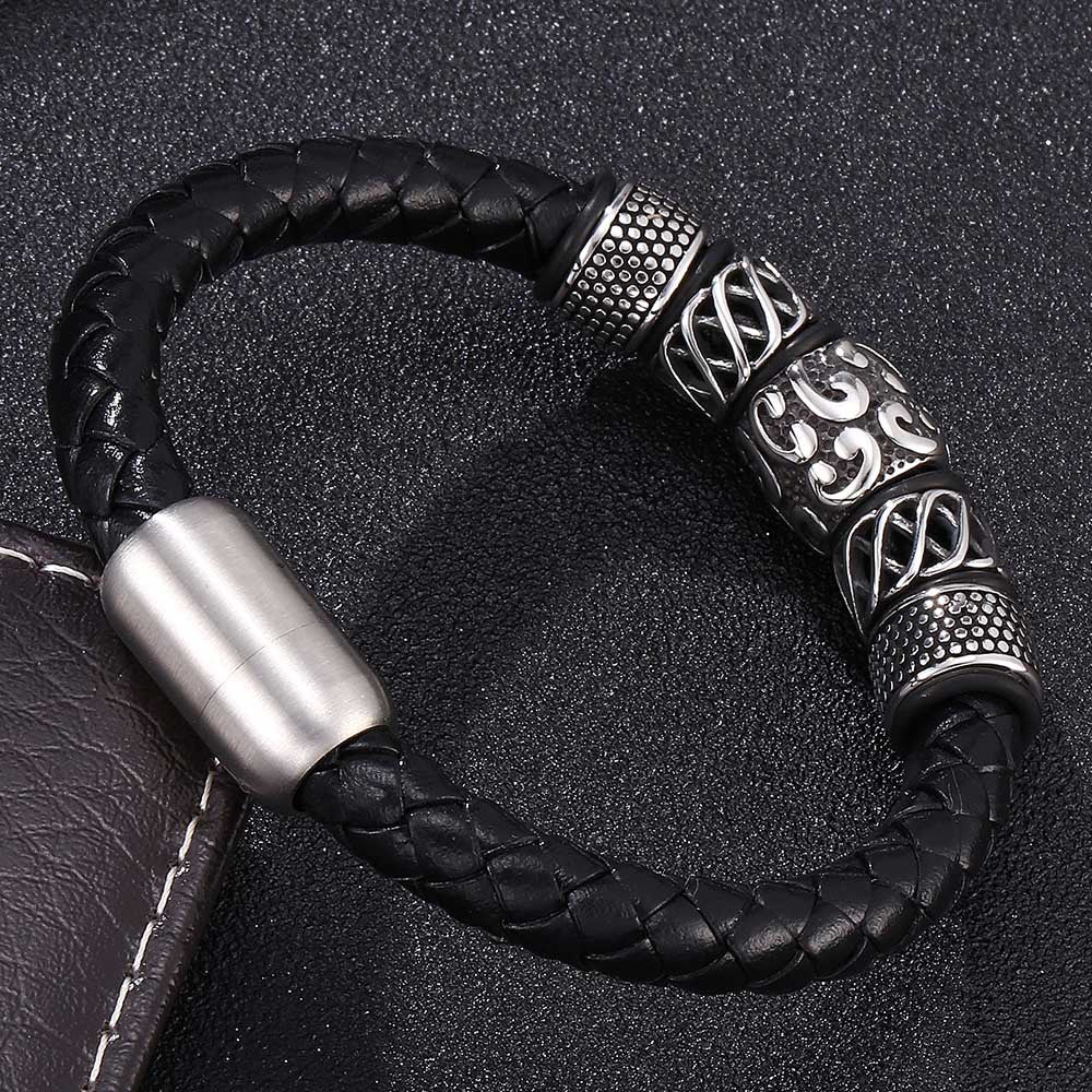 Genuine Leather Woven Stainless Steel Bracelet - Kaldas Online Shopping