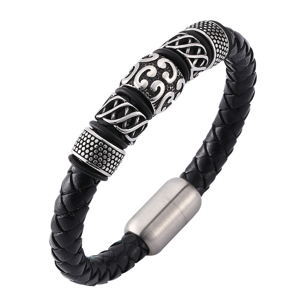 Genuine Leather Woven Stainless Steel Bracelet - Kaldas Online Shopping