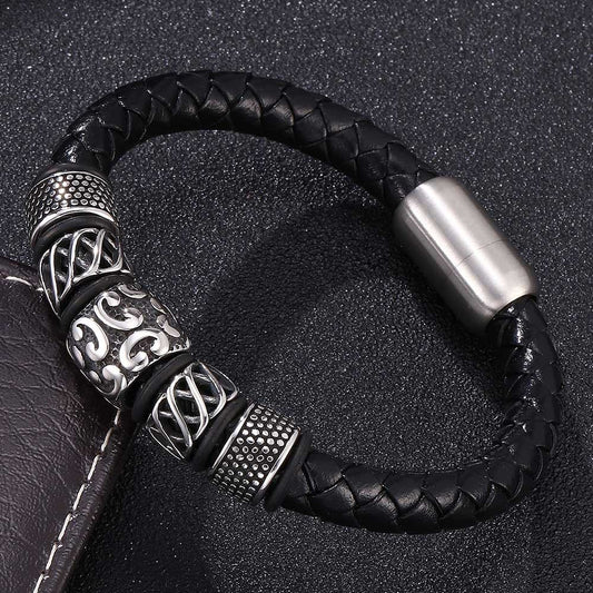 Genuine Leather Woven Stainless Steel Bracelet - Kaldas Online Shopping