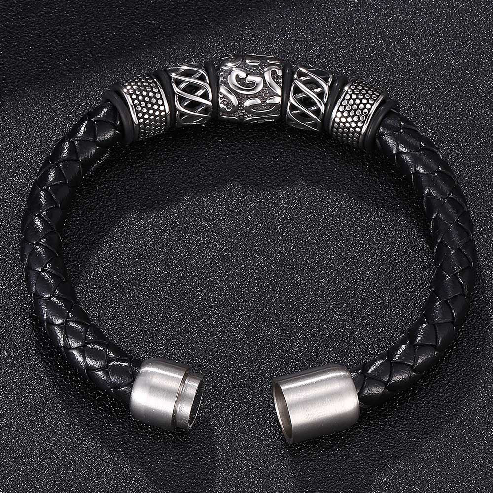 Genuine Leather Woven Stainless Steel Bracelet - Kaldas Online Shopping