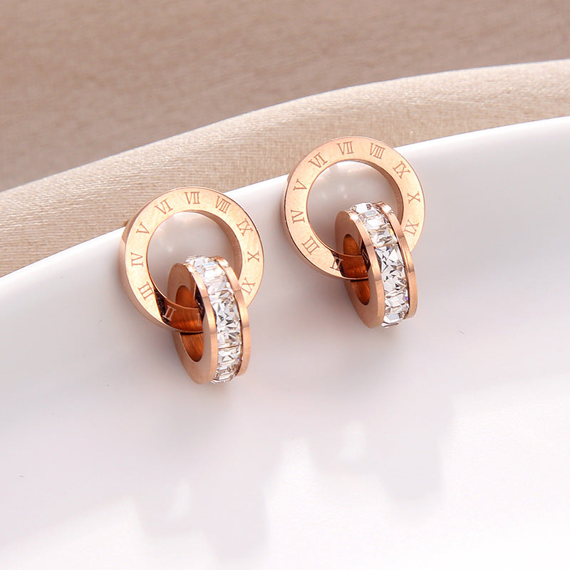 Titanium Double Ring Diamonds Earrings