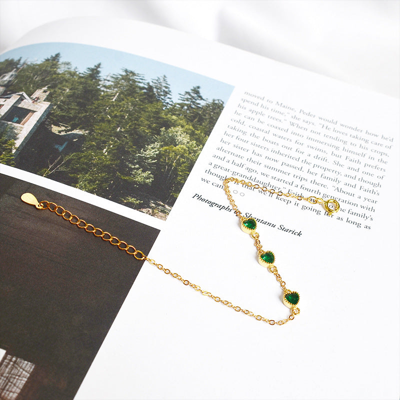 S925 Sterling Silver Retro Emerald Bracelet