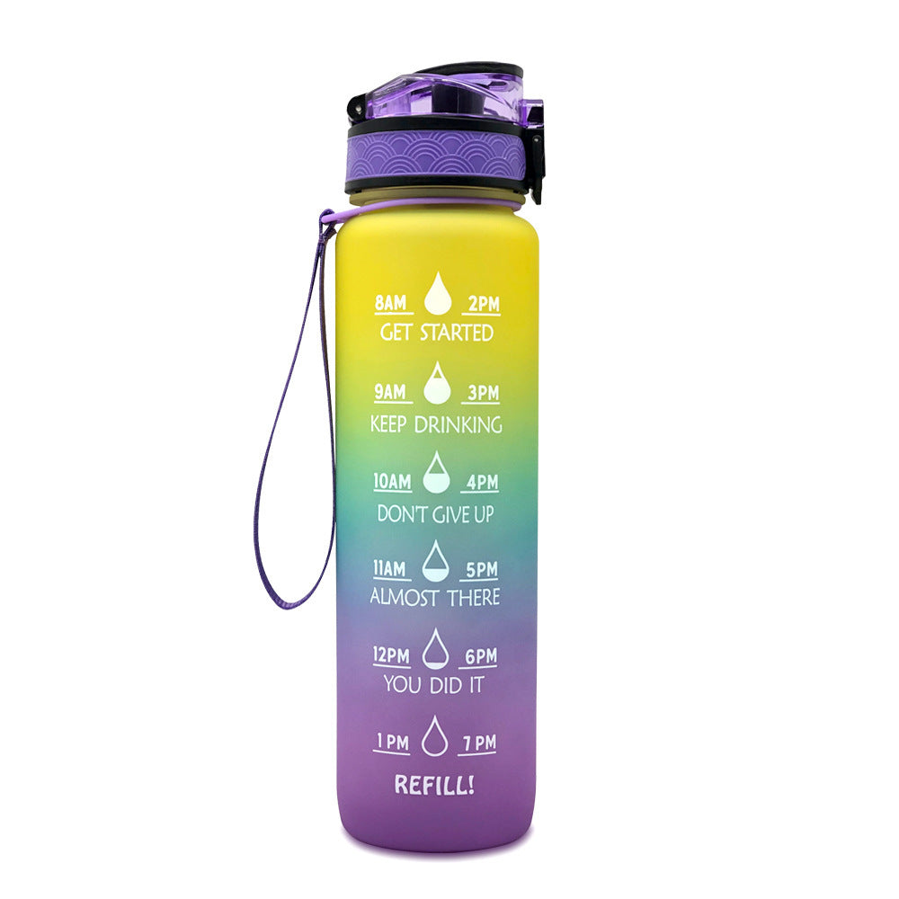 1L Tritan Water Bottle with Time Marker and Bounce Cover: Leakproof Sports Fitness Companion