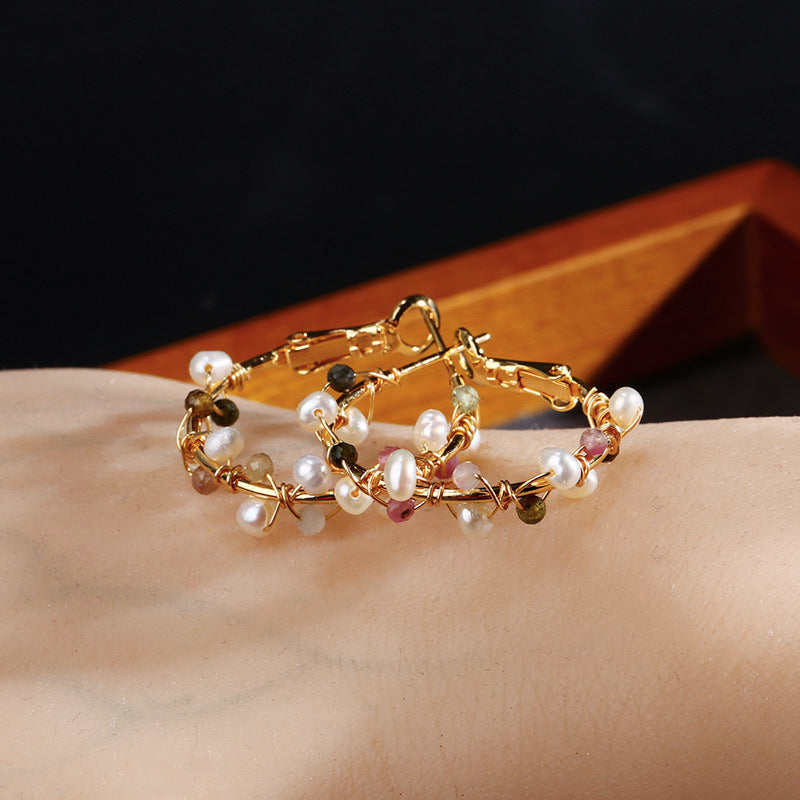 Pearl Winding Small Circle Earrings - Kaldas Online Shopping