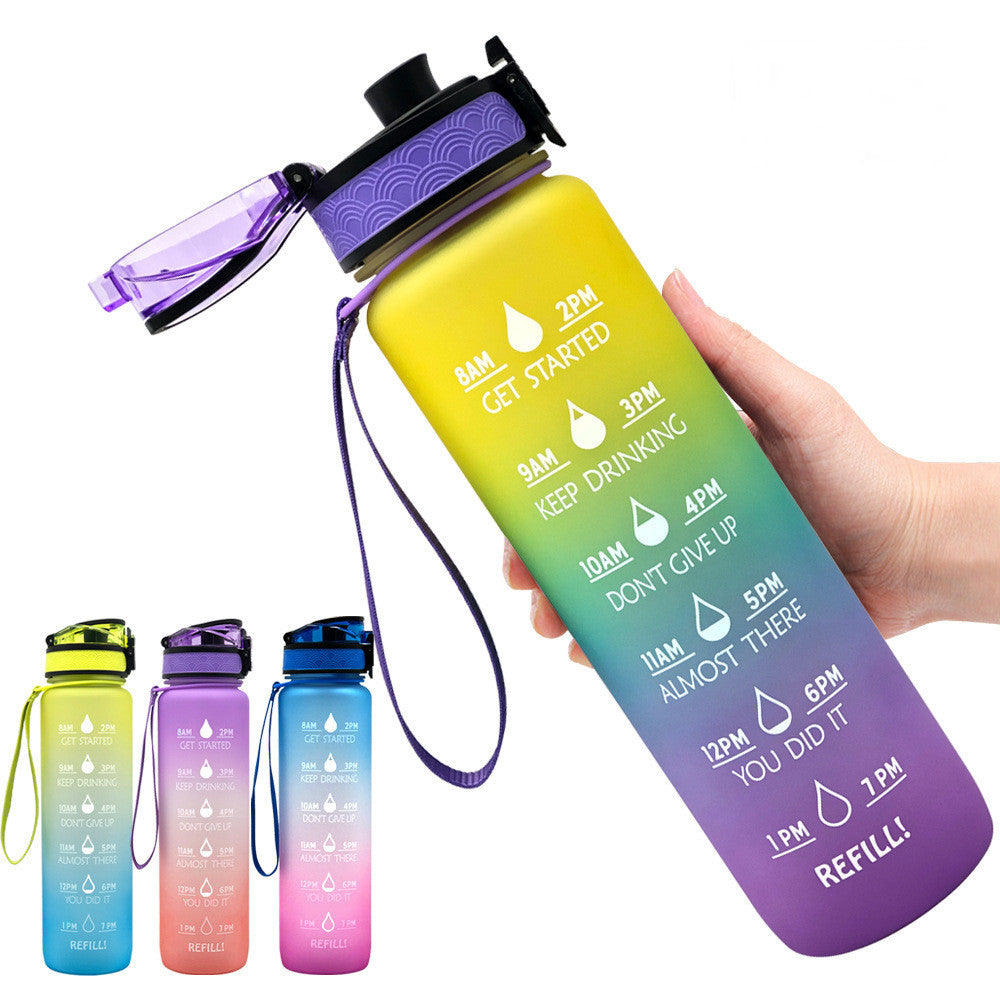 1L Tritan Water Bottle with Time Marker and Bounce Cover: Leakproof Sports Fitness Companion