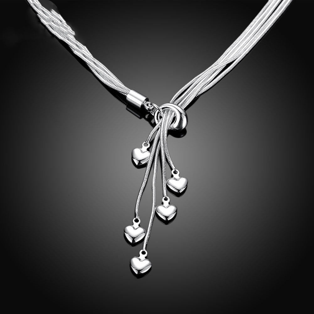 Silver Plated Five Heart Necklace - Kaldas Online Shopping