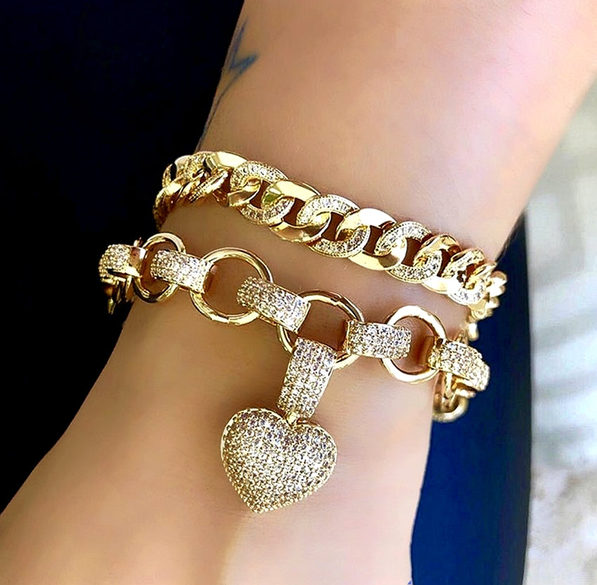 Micro Inlaid Heart-Shaped Necklace - Bracelet Set - Kaldas Online Shopping