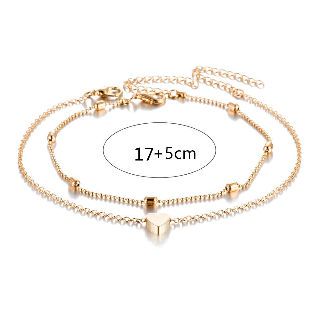 Double-layered heart-shaped anklet - Kaldas Online Shopping