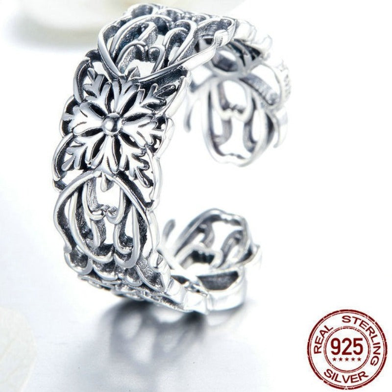 925 Sterling Silver Vintage Flower Ring