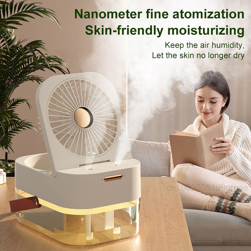 Portable Mist Fan: USB-Powered Air Cooler & Humidifier with Night Light