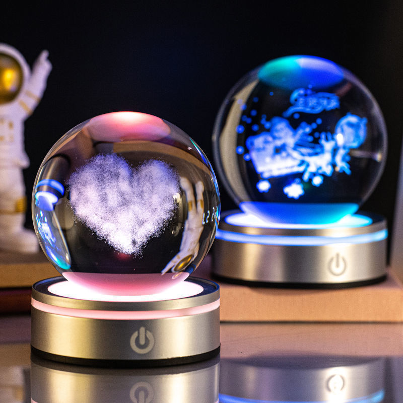3D Inner Carving Luminous Crystal Ball Night Lamp