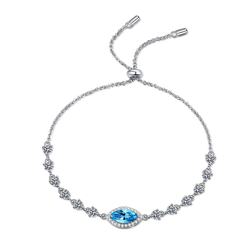 925 Silver Blue Horse Eye Moissanite Bracelet