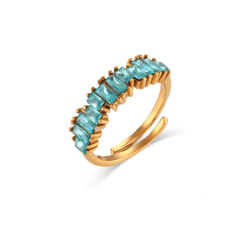 Stainless Steel Rectangular Zircon Ring
