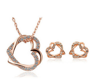 Double Diamond Heart Necklace Earring Set - Kaldas Online Shopping
