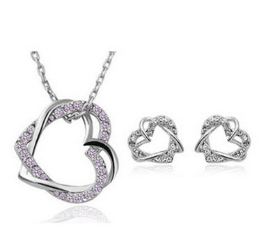 Double Diamond Heart Necklace Earring Set - Kaldas Online Shopping