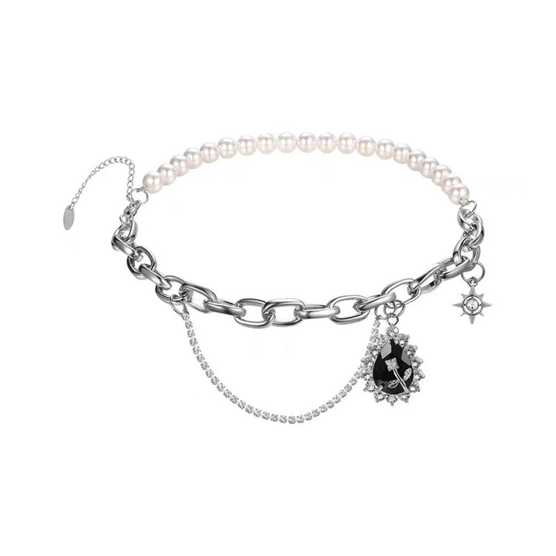 Rhinestone Pearl Necklace - Kaldas Online Shopping