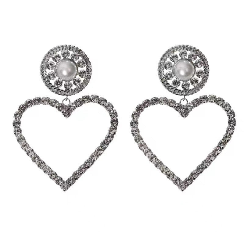 Rhinestone Pearl Peach Heart Earrings