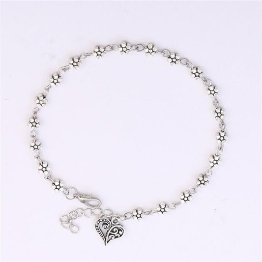 Silver Hollow Plum Blossom Heart-shaped Anklet