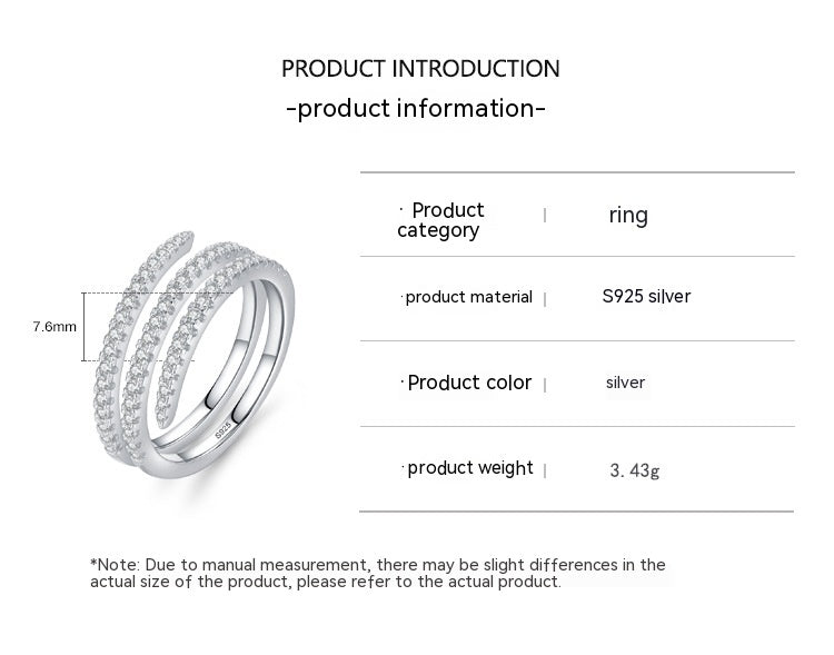 S925 Sterling Silver Double Layer Rhinestone Ring