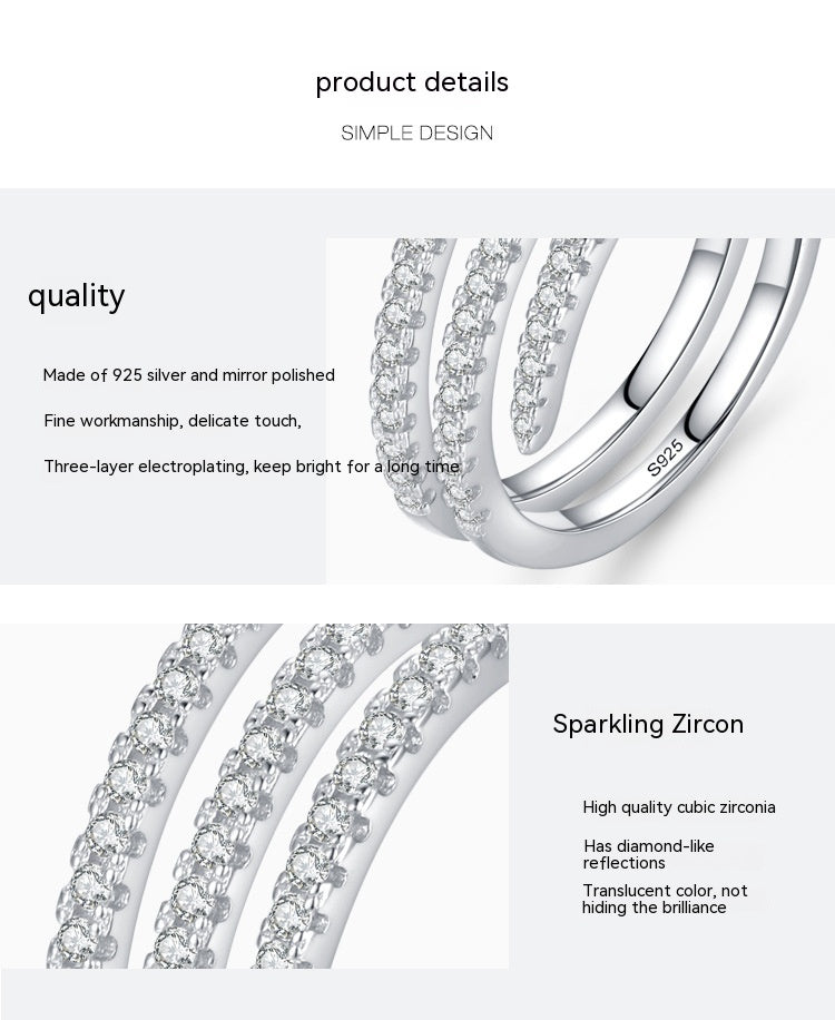 S925 Sterling Silver Double Layer Rhinestone Ring