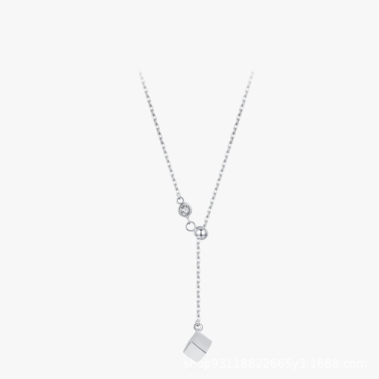 S925 Silver Adjustable Square Pendant Necklace