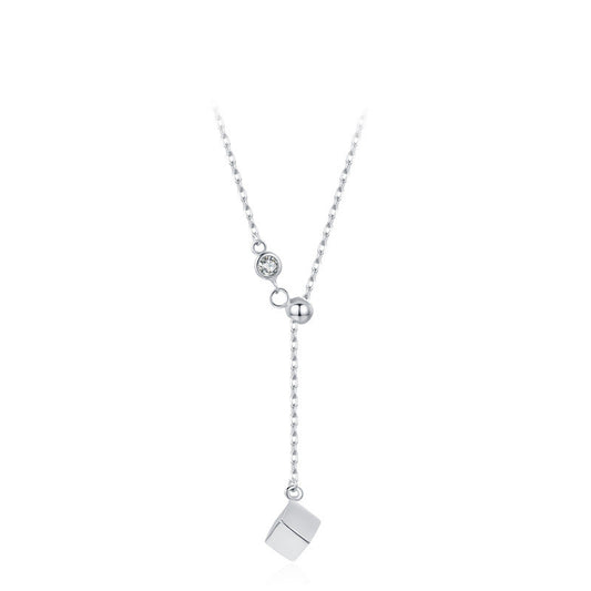 S925 Silver Adjustable Square Pendant Necklace