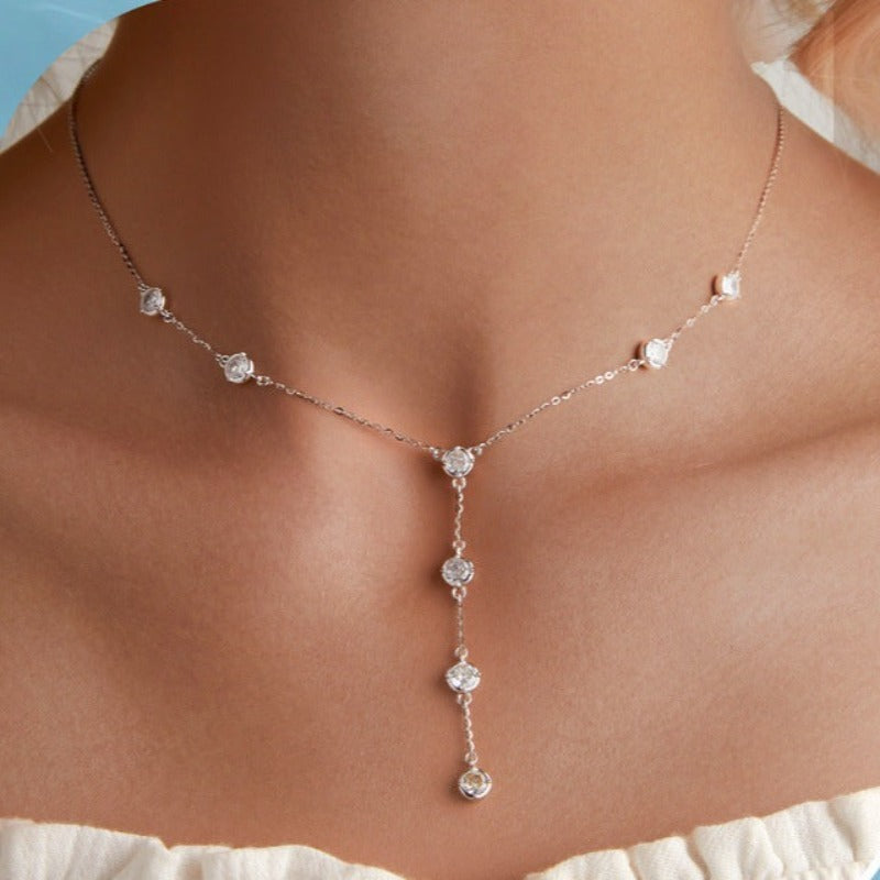 S925 Sliver Heart-shaped Tassel Necklace