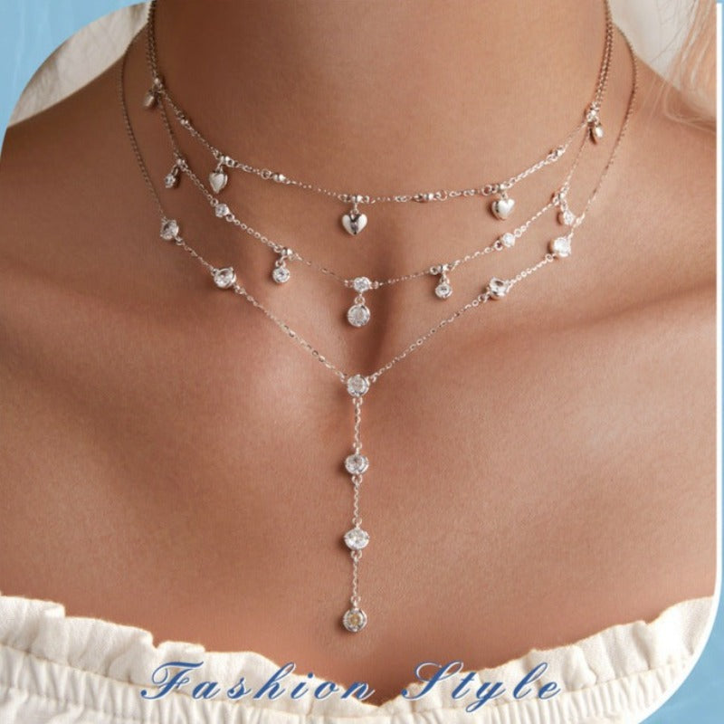S925 Sliver Heart-shaped Tassel Necklace