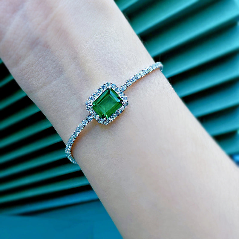 S925 Sterling Silver Synthetic Emerald Bracelet