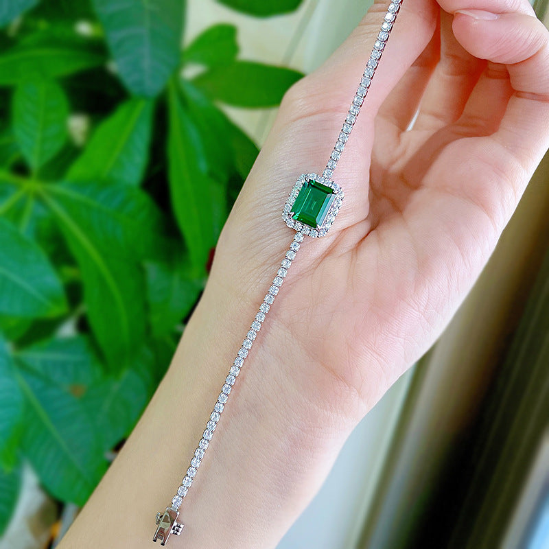 S925 Sterling Silver Synthetic Emerald Bracelet