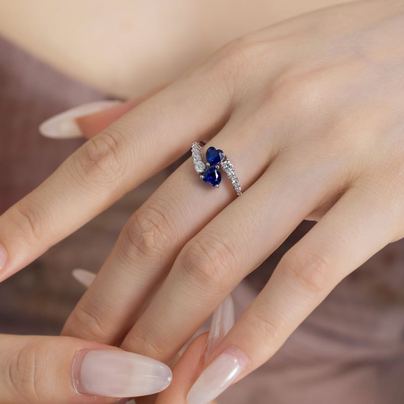 S925 Sterling Silver Blue Heart-Shaped Zircon Ring