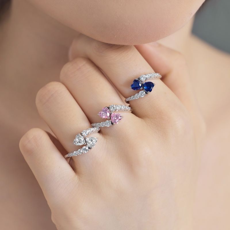 S925 Sterling Silver Blue Heart-Shaped Zircon Ring