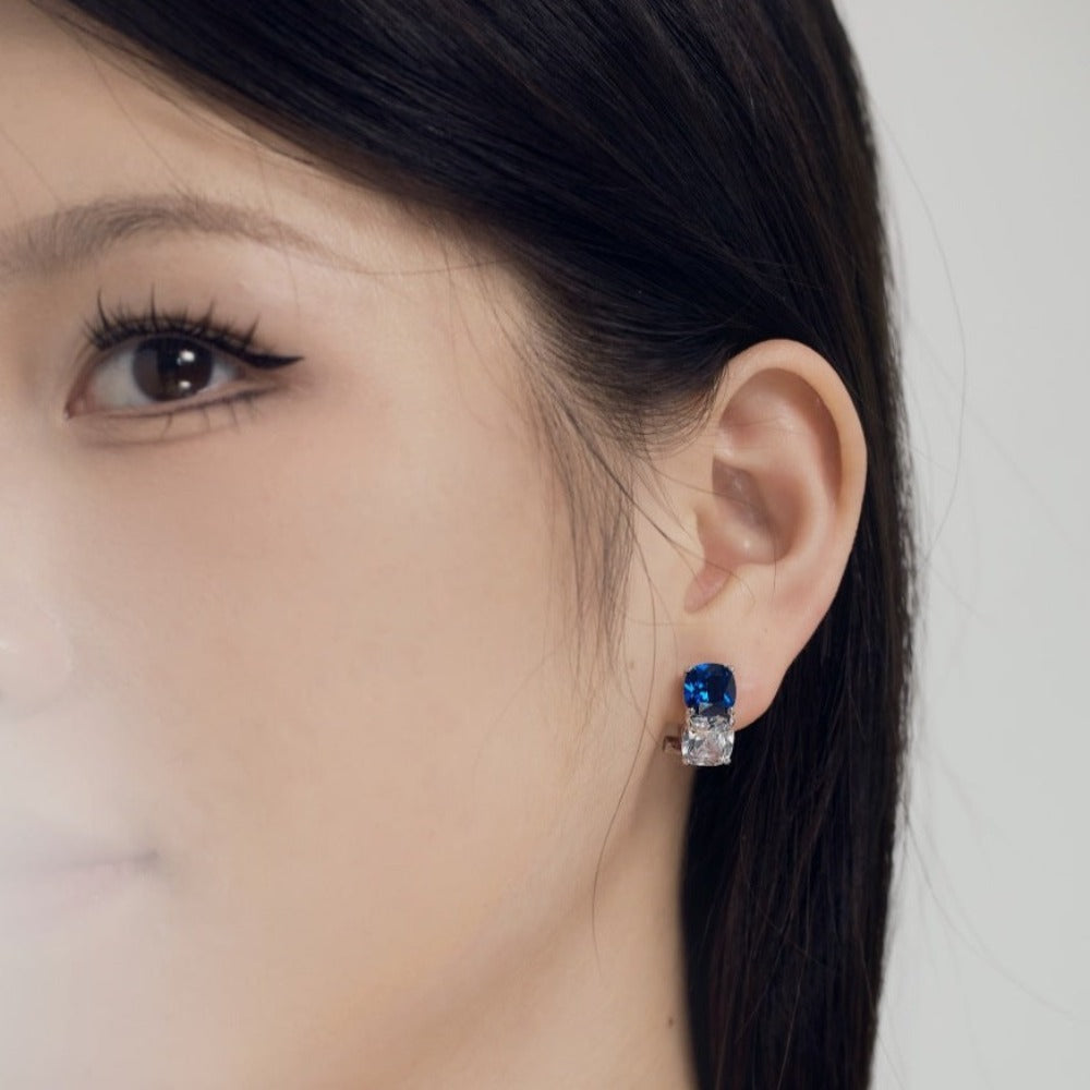S925 Silver Square White and Blue Zircon Earrings