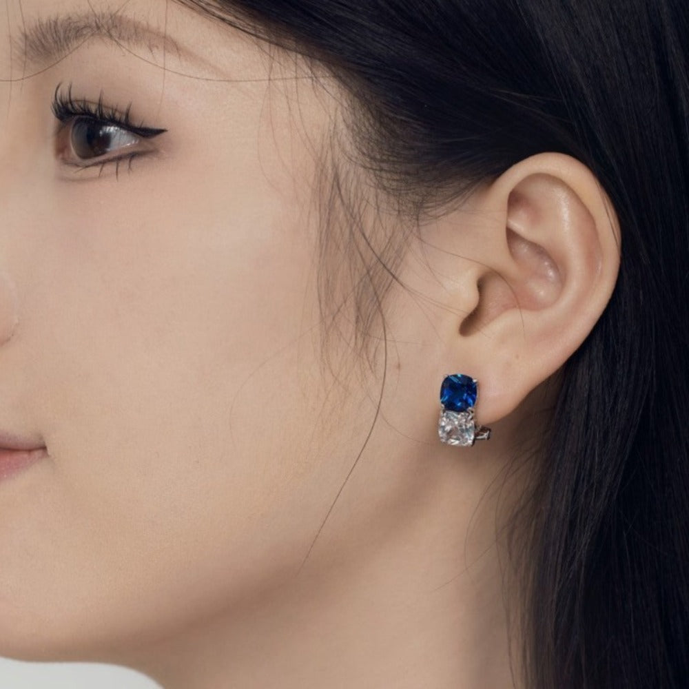 S925 Silver Square White and Blue Zircon Earrings