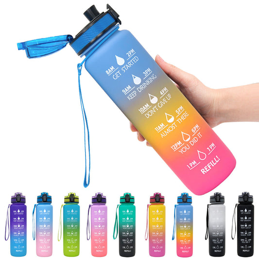 1L Tritan Water Bottle with Time Marker and Bounce Cover: Leakproof Sports Fitness Companion