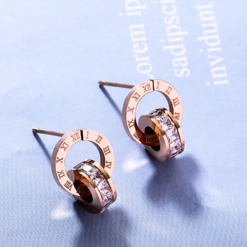 Titanium Steel Roman Numeral Earrings-Bracelet-Necklace set