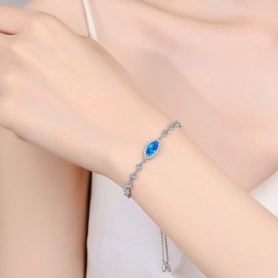 925 Silver Blue Horse Eye Moissanite Bracelet