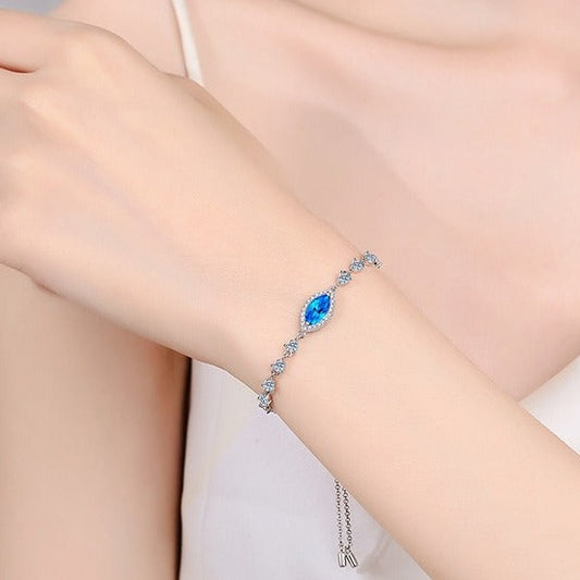 925 Silver Blue Horse Eye Moissanite Bracelet