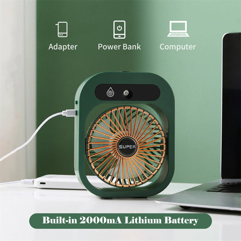 USB Rechargeable Desk Misting Fan with Humidifier and 3 Wind Speeds