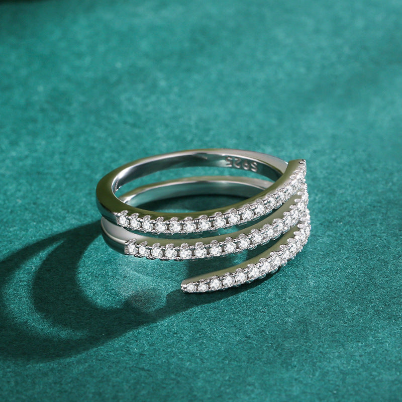 S925 Sterling Silver Double Layer Rhinestone Ring