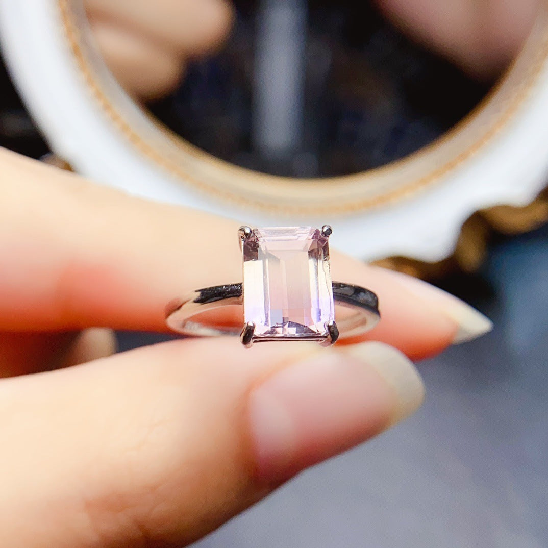 S925 Silver Inlaid Natural Ametrine Ring