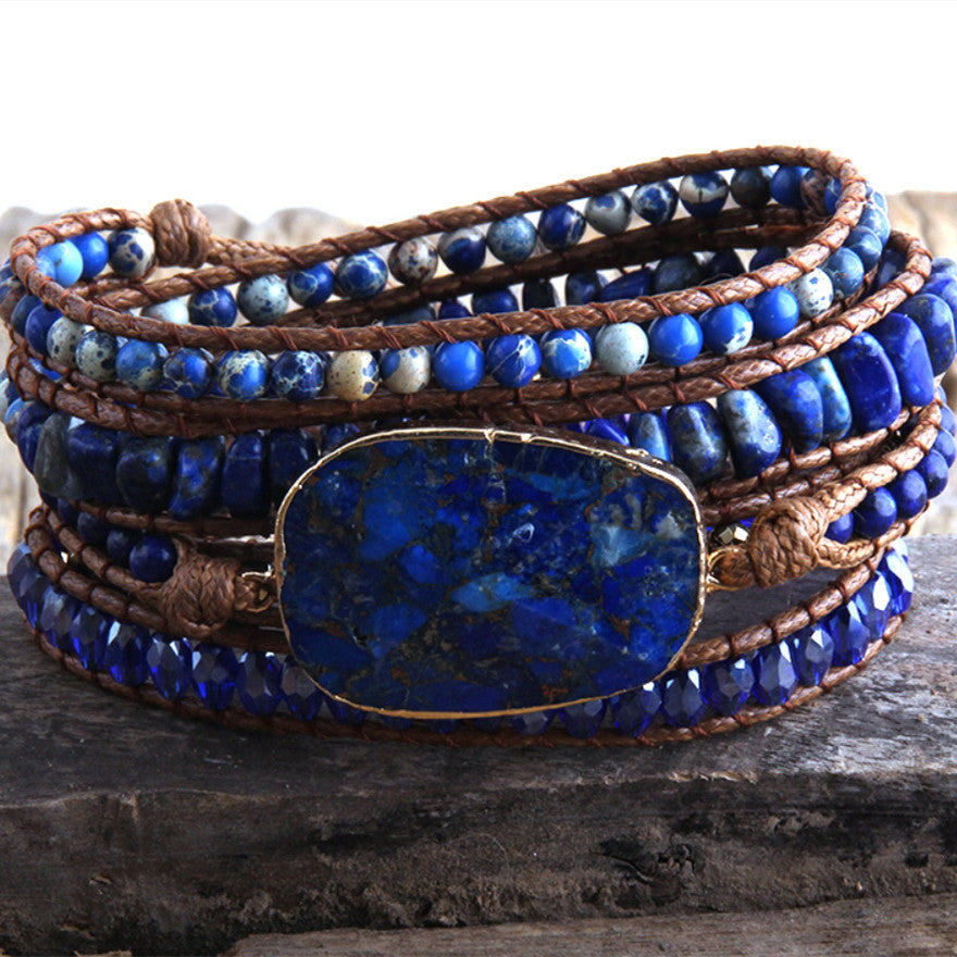 Vintage Natural Cut Stone Leather Bracelet