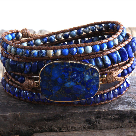 Vintage Natural Cut Stone Leather Bracelet