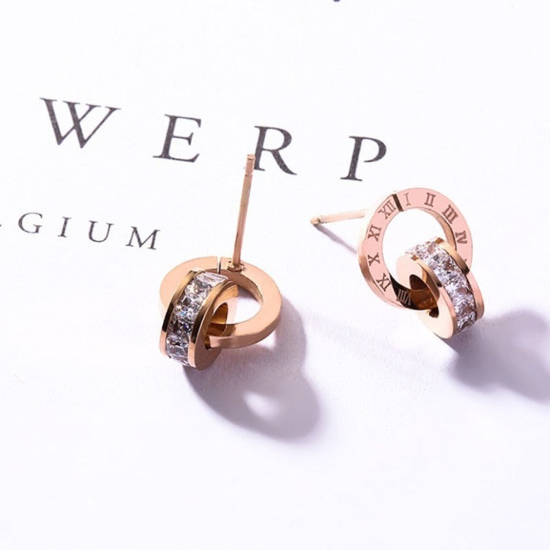 Titanium Steel Roman Numeral Earrings-Bracelet-Necklace set