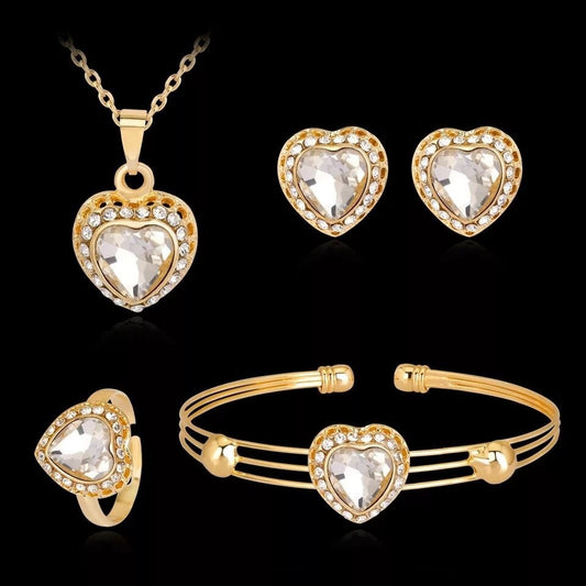 Peach Heart Rhinestone Jewelry Set
