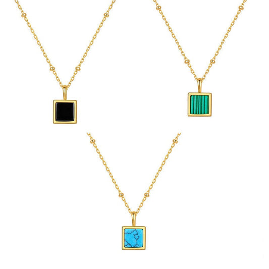 Sterling Silver Square Natural Stone Necklace