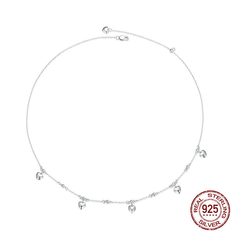 S925 Sliver Heart-shaped Tassel Necklace
