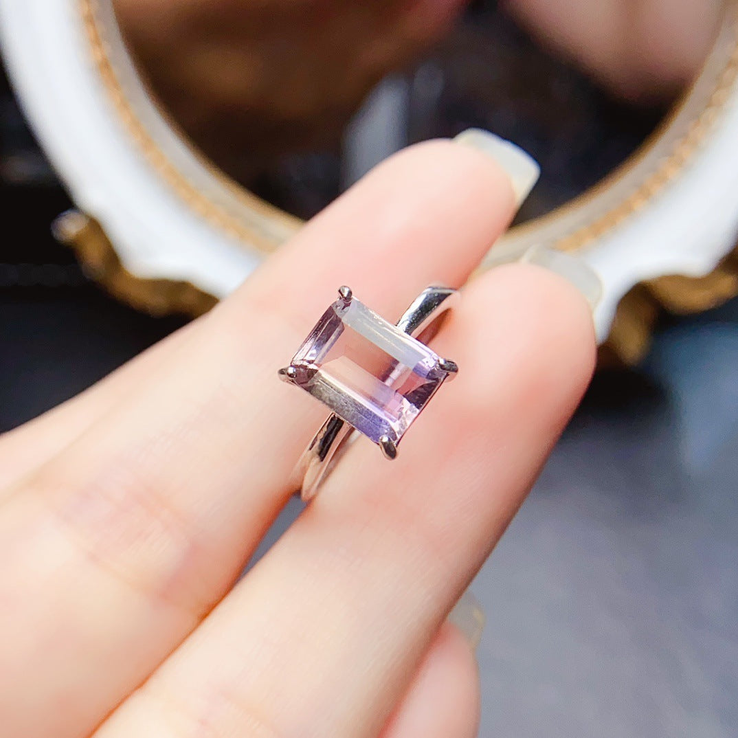 S925 Silver Inlaid Natural Ametrine Ring